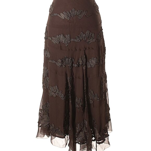 Etcetera Dresses & Skirts - ETCETERA embroidered A-line brown midi skirt in excellent condition